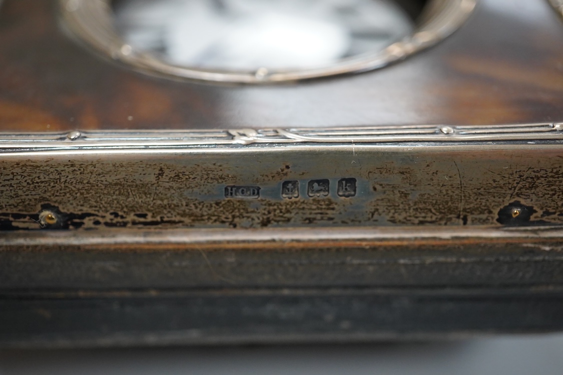 An Edwardian silver and pique inlaid tortoiseshell pocket watch case, Henry Clifford Davis, Birmingham 1909, 11.3cm, containing keyless pocket watch.